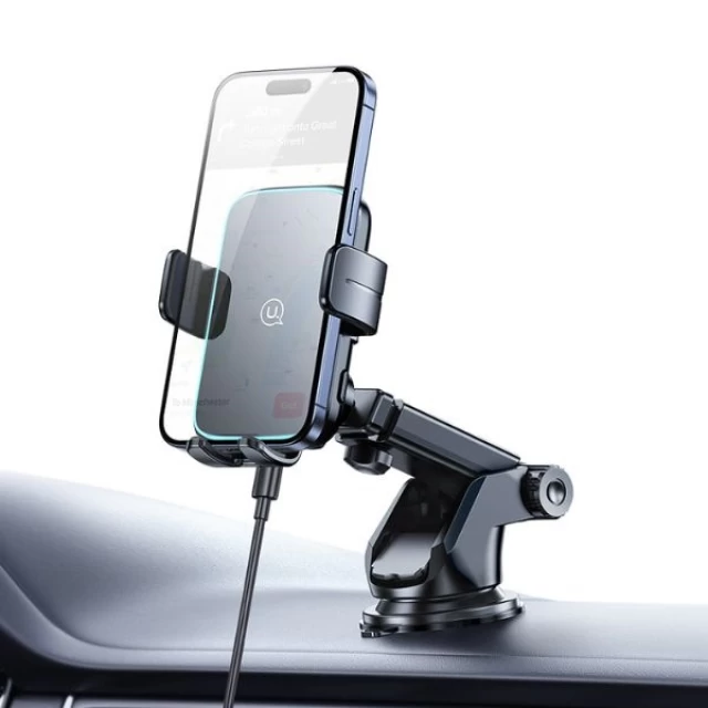 Автотримач з функцією бездротової зарядки Usams Windshield/Cockpit Car Mount 15W Black (CD229ZJ01)