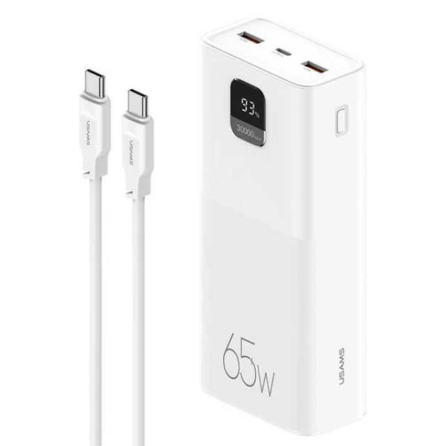 Портативний зарядний пристрій Usams PB68 FC/PD/QC 30000mAh 65W 2xUSB-A/USB-C with USB-C to USB-C White (ATXLOGTCTG02)