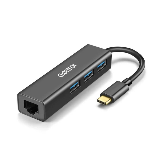 USB-хаб Choetech 4-in-1 USB-C to 3xUSB-A/Ethernet Grey (HUB-U02BK)