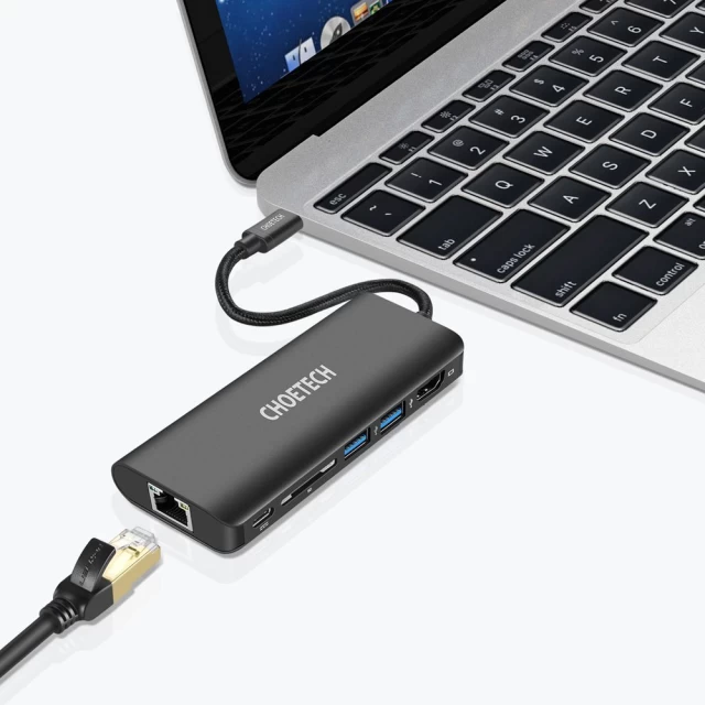 USB-хаб Choetech 6-in-1 USB-C to 2xUSB-A/HDMI/USB-C/Ethernet/SD Grey (HUB-M05BK)