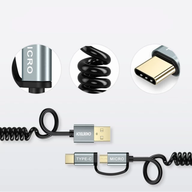 Кабель Choetech 2-in-1 USB-A to USB-C/microUSB 1.2m Black (XAC-0012-101BK)