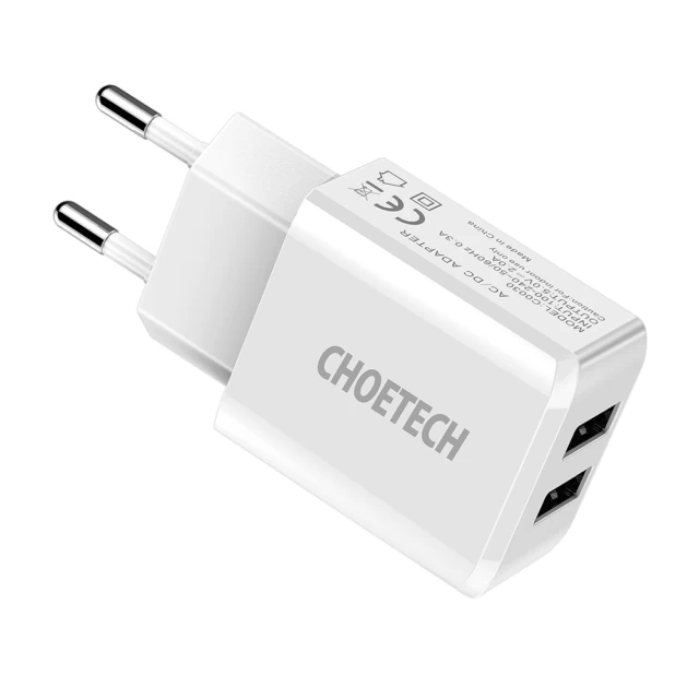 Мережевий зарядний пристрій Choetech 10W 2xUSB-A White (C0030 EU)