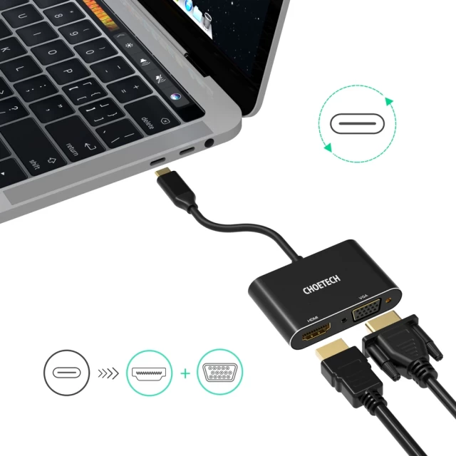 Адаптер Choetech USB-C to HDMI/VGA Black (HUB-M17)