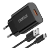 Мережевий зарядний пристрій Choetech QC 18W USB-A with USB-C to USB-A Cable 1m Black (Q5003)