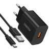 Мережевий зарядний пристрій Choetech QC 18W USB-A with USB-C to USB-A Cable 1m Black (Q5003)