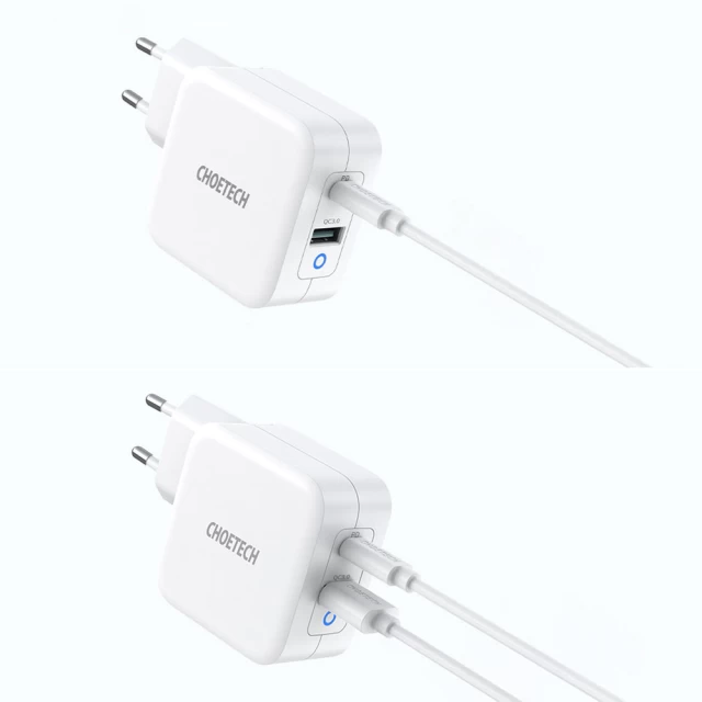 Мережевий зарядний пристрій Choetech QC 65W USB-C | USB-A White (PD8002)
