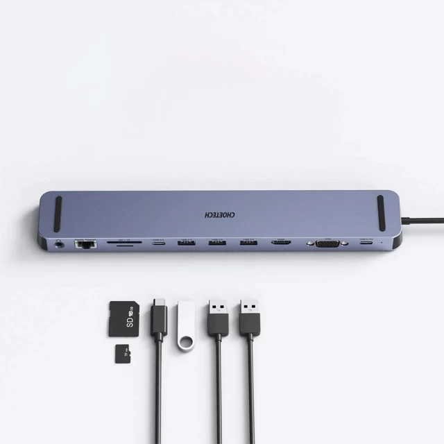 USB-хаб Choetech 11-in-1 USB-C to 3xUSB-A/HDMI/2xUSB-C/3.5 mm Jack/Ethernet/VGA/SD/TF Grey (HUB-M20)