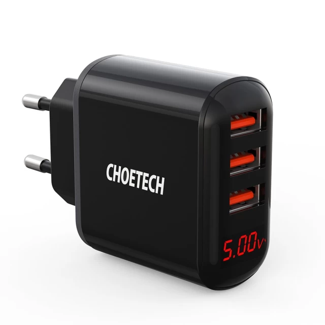 Сетевое зарядное устройство Choetech 17W 3xUSB-A Black (Q5009-EU)