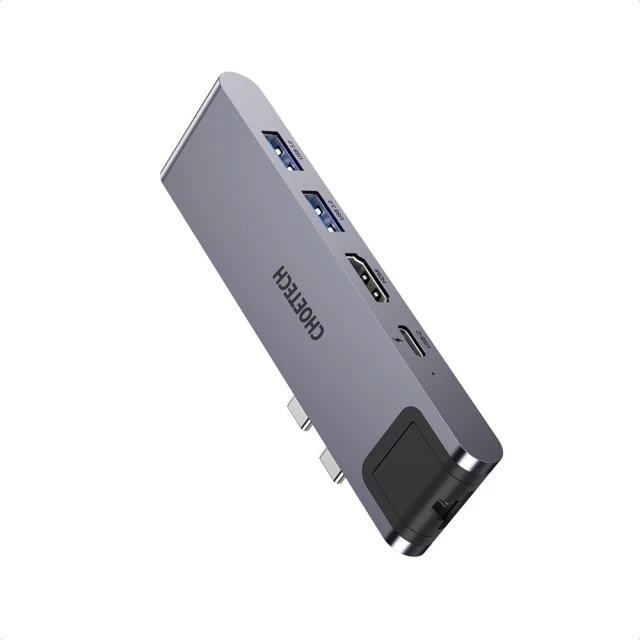 USB-хаб Choetech 7-in-1 USB-C to 2xUSB-A/USB-C/HDMI/Ethernet/SD/TF Grey (HUB-M24)