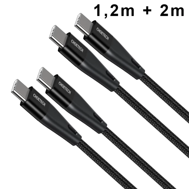 Кабель Choetech USB-C to USB-C 60W 1.2m/2m Black (2 Pack) (MIX00086 (XCC-1003*2))