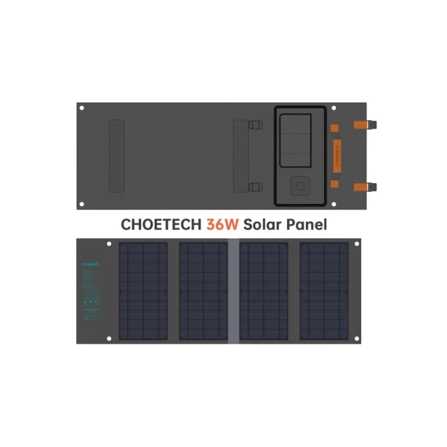 Складное солнечное зарядное устройство Choetech Quick Charge USB-A/USB-C 36W Grey (SC006)