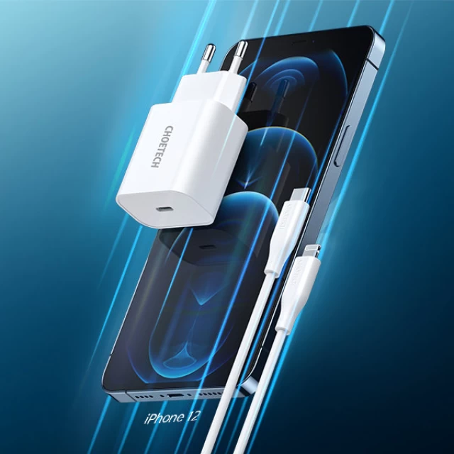 Мережевий зарядний пристрій Choetech 20W USB-C with USB-C to Lightning Cable White (Q5004-V2-EU-CLWH)