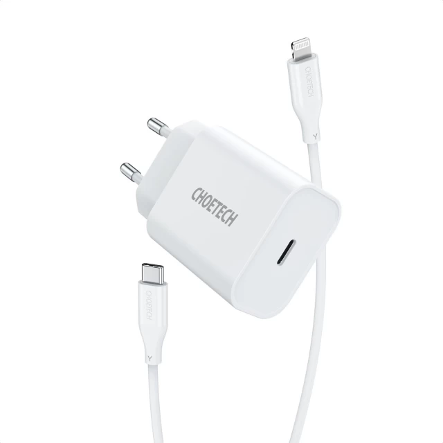 Мережевий зарядний пристрій Choetech 20W USB-C with USB-C to Lightning Cable White (Q5004-V2-EU-CLWH)