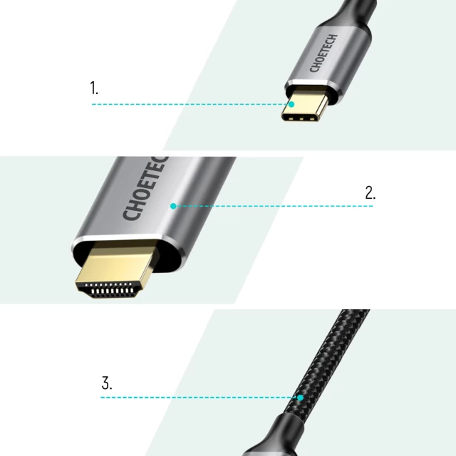 Комплект Choetech (Адаптер USB-C to HDMI + Кабель USB-C to HDMI 2m) Grey (T200-F)