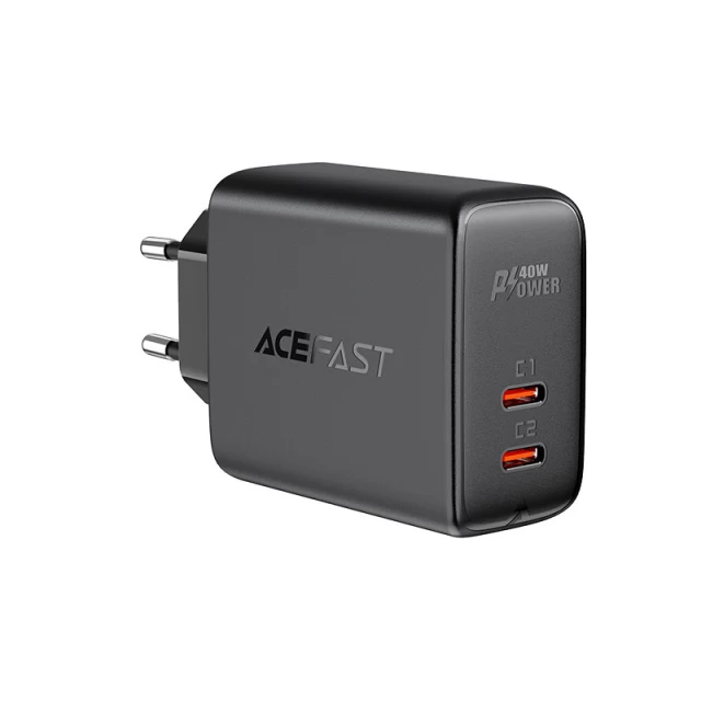 Мережевий зарядний пристрій Acefast A9 QC 40W 2x USB-C Black (A9 black)