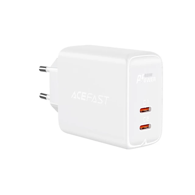 Мережевий зарядний пристрій Acefast A9 QC 40W 2x USB-C White (A9 white)