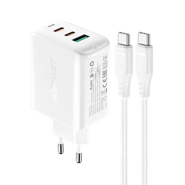 Сетевое зарядное устройство Acefast A13 QC 65W 2xUSB-C | USB-A with USB-C to USB-C Cable White (A13 white)