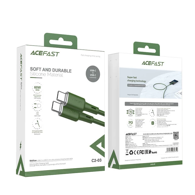Кабель Acefast USB-C to USB-C 1.2m 60W Green (C2-03 oliver green)