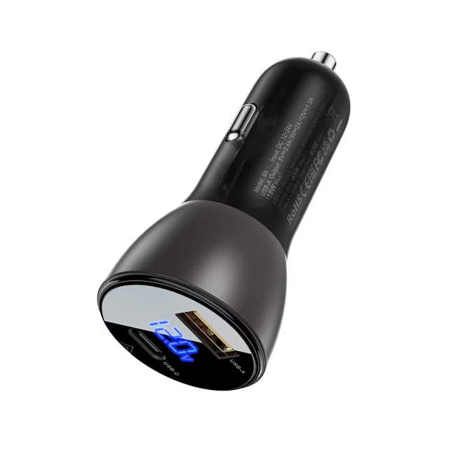 Автомобільний зарядний пристрій Acefast B6 Quick Charge USB-A/USB-C 63W Black (B6 Transparent Black)