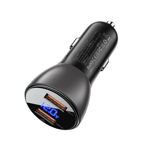 Автомобильное зарядное устройство Acefast B7 Quick Charge 2xUSB-A 45W Black (B7 Transparent Black)