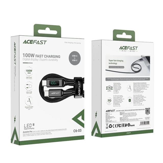 Кабель Acefast USB-C to USB-C 2m 100W Black (C6-03 Black)
