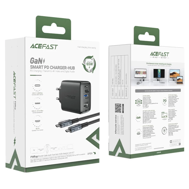 Сетевое зарядное устройство Acefast A17 65W USB-C | USB-A | HDMI with USB-C to USB-C Cable Black (A17 black)