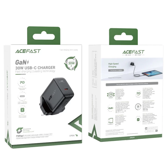 Сетевое зарядное устройство Acefast A24 QC UK 30W USB-C Black (A24 black)