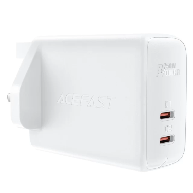 Мережевий зарядний пристрій Acefast A32 QC UK 50W 2xUSB-C White (A32 white)