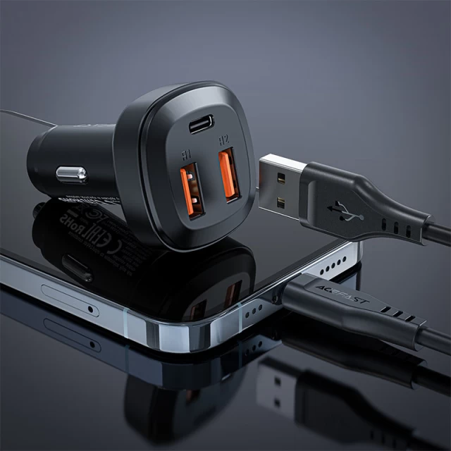 Автомобільний зарядний пристрій Acefast B9 Quick Charge 2xUSB-A/USB-C 66W Black (B9 Black)