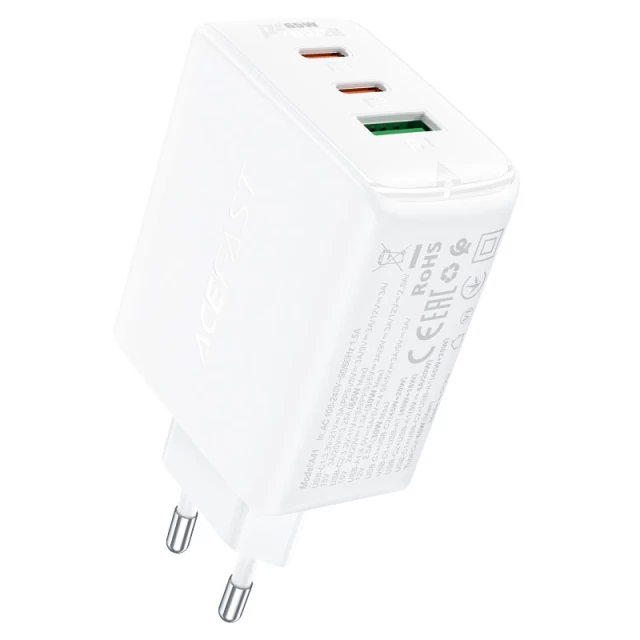 Мережевий зарядний пристрій Acefast A41 QC 65W 2xUSB-C | USB-A White (A41-white)