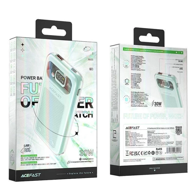 Портативное зарядное устройство Acefast Sparkling Series (М1) 30W 10000mAh USB-A/USB-C Green (6974316282013)