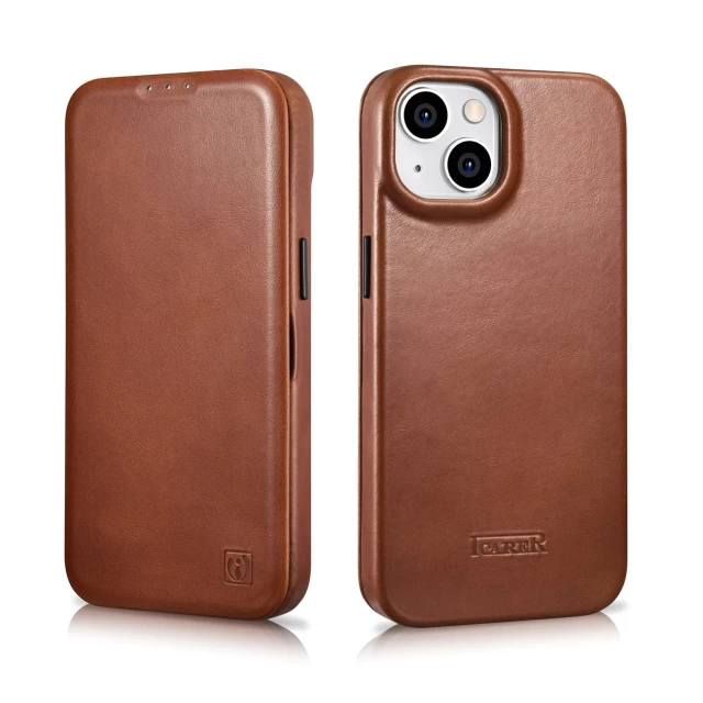 Чохол iCarer CE Oil Wax Premium Leather Folio Case для iPhone 14 Brown with MagSafe (AKI14220705-BN)