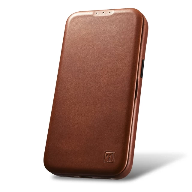 Чехол iCarer CE Oil Wax Premium Leather Folio Case для iPhone 14 Pro Brown with MagSafe (AKI14220706-BN)