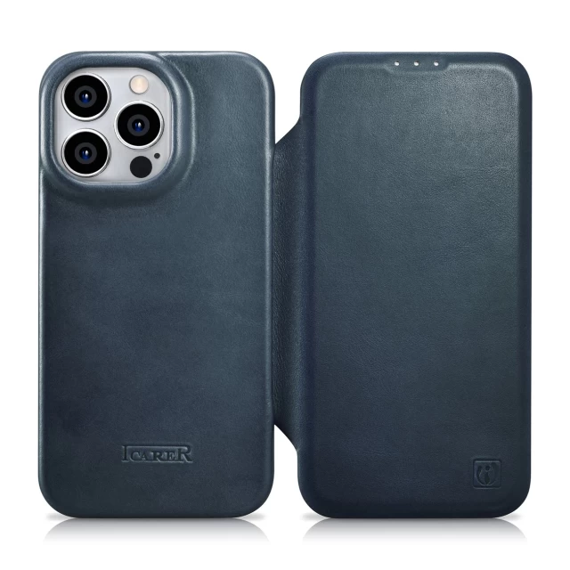 Чехол iCarer CE Oil Wax Premium Leather Folio Case для iPhone 14 Pro Blue with MagSafe (AKI14220706-BU)