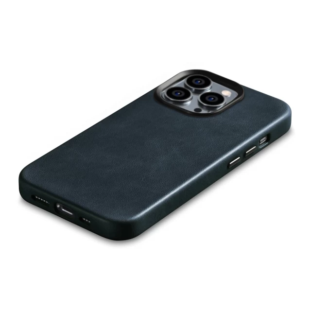 Чохол iCarer Oil Wax Premium Leather Case для iPhone 14 Pro Max Dark Blue with MagSafe (WMI14220704-BU)
