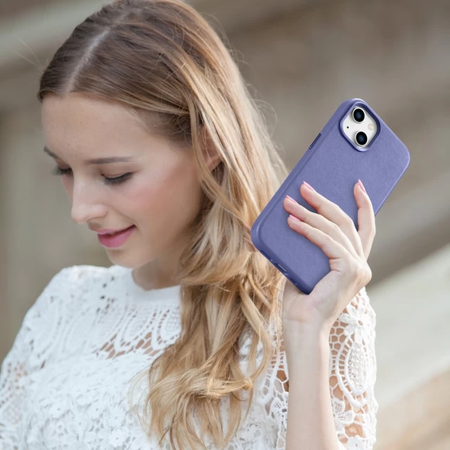 Чохол iCarer Leather Cover Case для iPhone 14 Light Purple with MagSafe (WMI14220705-LP)
