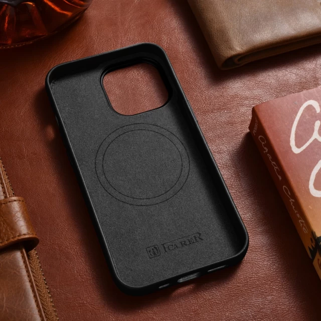 Чехол iCarer Leather Cover для iPhone 14 Pro Black with MagSafe (WMI14220706-BK)