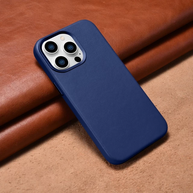 Чохол iCarer Leather Cover Case для iPhone 14 Pro Blue with MagSafe (WMI14220706-BU)