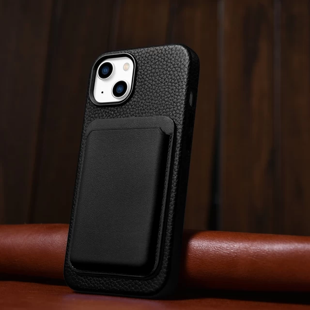 Чехол iCarer Litchi Premium Leather Case для iPhone 14 Black with MagSafe (WMI14220709-BK)