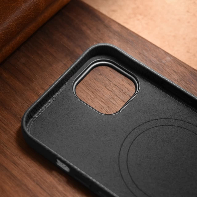 Чохол iCarer Litchi Premium Leather Case для iPhone 14 Black with MagSafe (WMI14220709-BK)