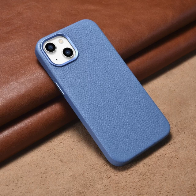 Чехол iCarer Litchi Premium Leather Case для iPhone 14 Light Blue with MagSafe (WMI14220709-LB)