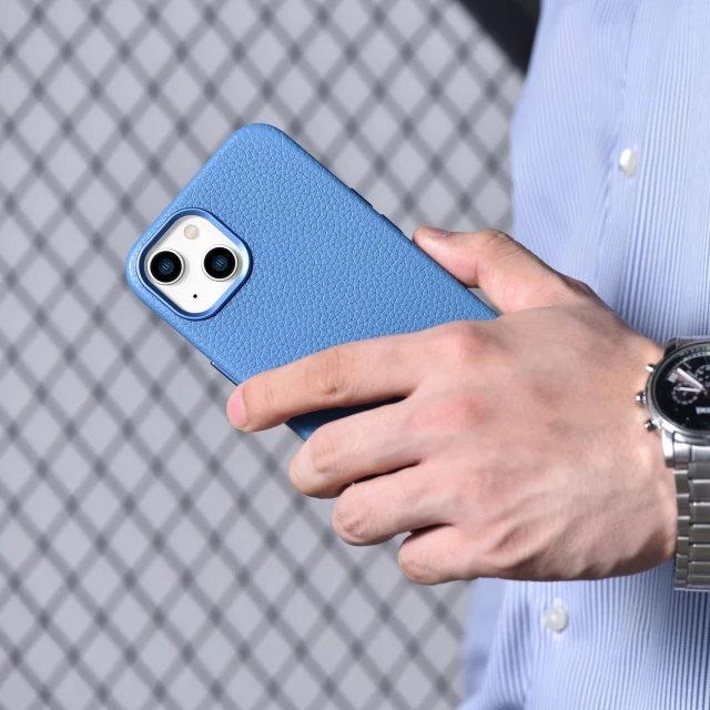 Чохол iCarer Litchi Premium Leather Case для iPhone 14 Light Blue with MagSafe (WMI14220709-LB)