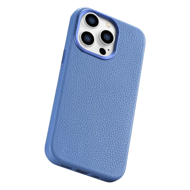 Чохол iCarer Litchi Premium Leather Case для iPhone 14 Pro Light Blue with MagSafe (WMI14220710-LB)