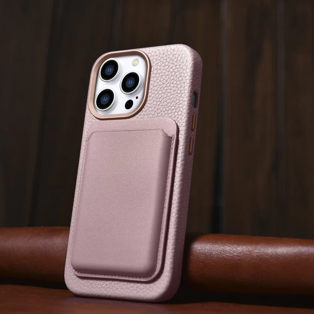 Чехол iCarer Litchi Premium Leather Case для iPhone 14 Pro Pink with MagSafe (WMI14220710-PK)