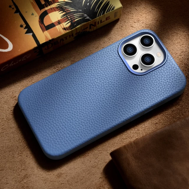 Чехол iCarer Litchi Premium Leather Case для iPhone 14 Pro Max Light Blue with MagSafe (WMI14220712-LB)