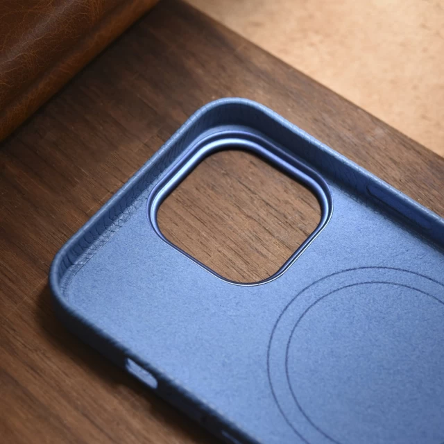 Чохол iCarer Litchi Premium Leather Case для iPhone 14 Pro Max Light Blue with MagSafe (WMI14220712-LB)