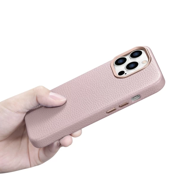 Чохол iCarer Litchi Premium Leather Case для iPhone 14 Pro Max Pink with MagSafe (WMI14220712-PK)