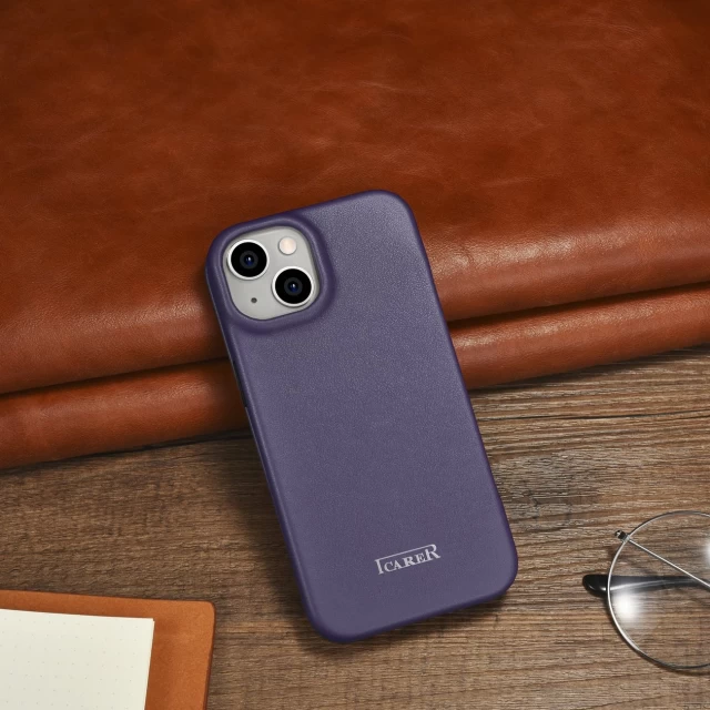 Чехол iCarer CE Premium Leather Folio Case для iPhone 14 Dark Purple with MagSafe (WMI14220713-DP)