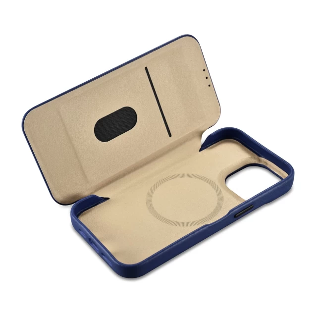 Чохол iCarer CE Premium Leather Folio Case для iPhone 14 Pro Blue with MagSafe (WMI14220714-BU)