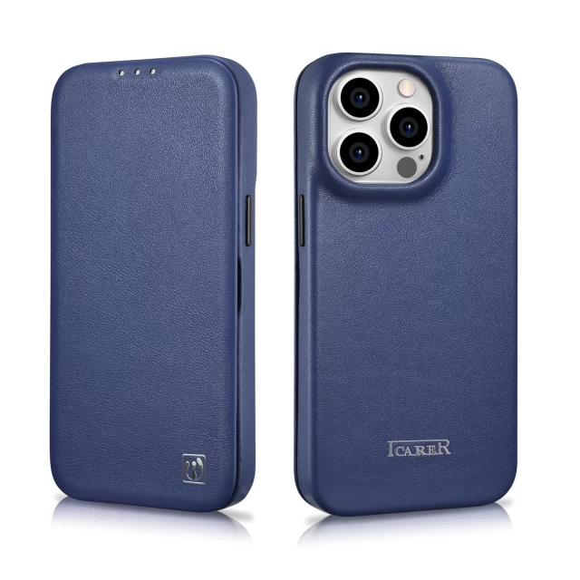 Чехол iCarer CE Premium Leather Folio Case для iPhone 14 Pro Blue with MagSafe (WMI14220714-BU)